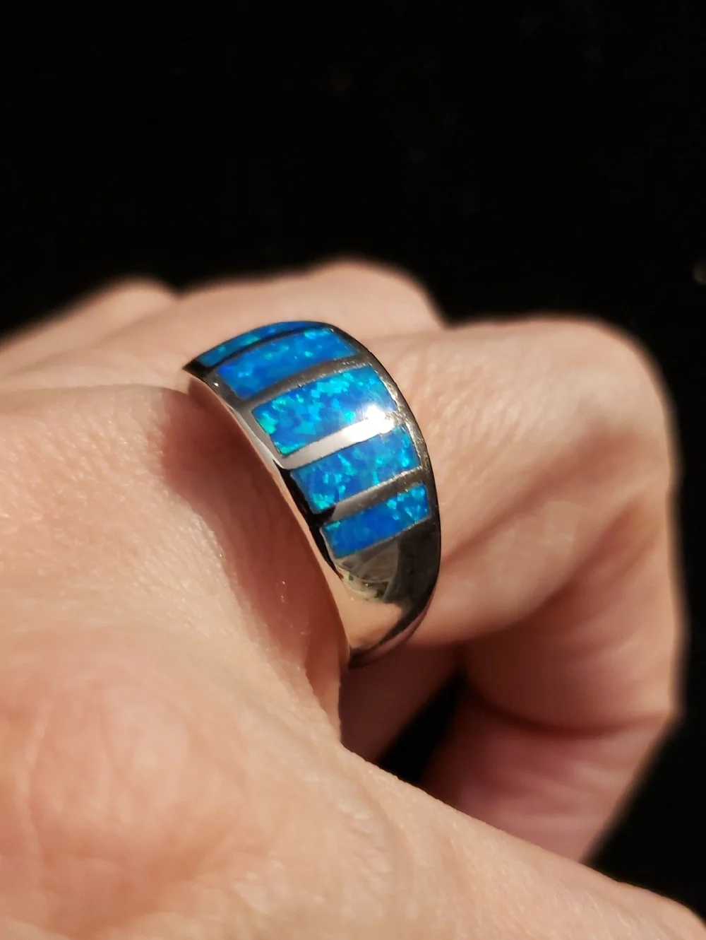NEW SZ 9 Sterling Opal, Created, Stamped 925 Hallmark, Inlay Opal In Silver, - Picture 2 of 7